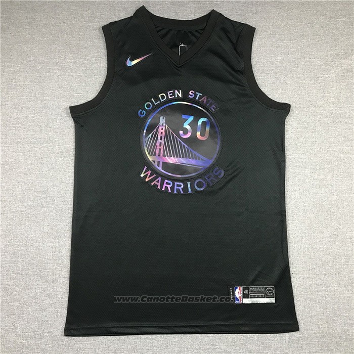 Maglia Golden State Warriors Stephen Curry #30 Iridescent Logo Nero